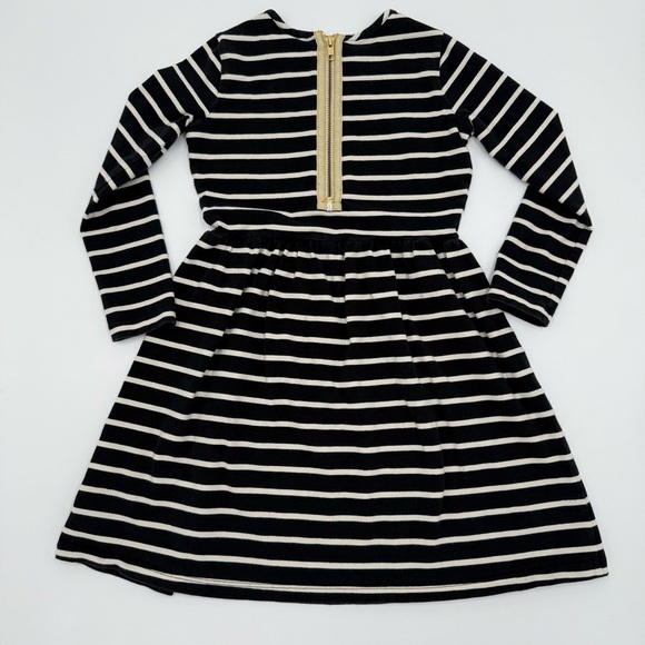 Hanna Andersson Striped Black and White Girls Dress Gold Zipper on Back Size 8 - Picture 2 of 10